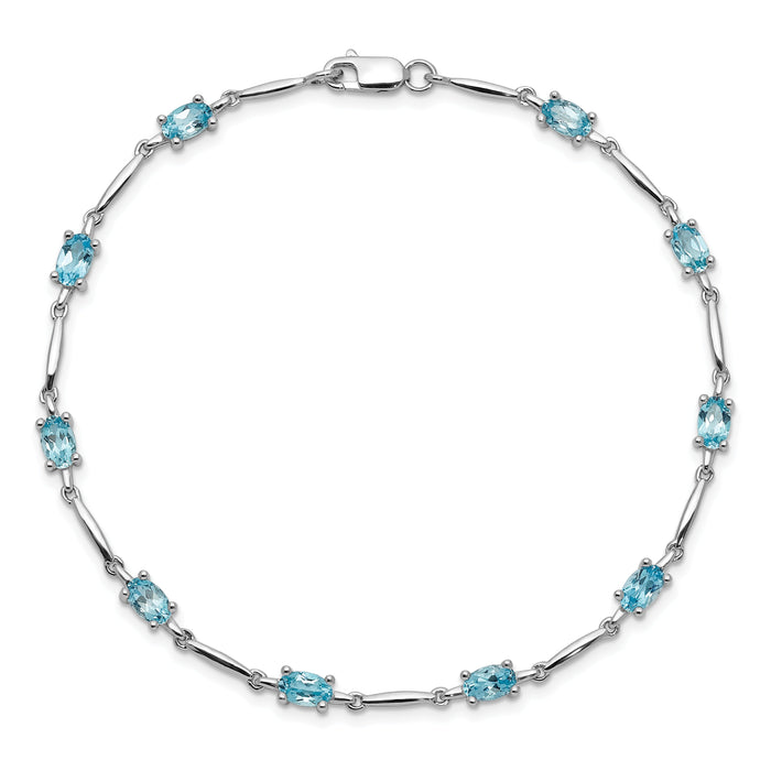 2.72 Ct Oval Swiss Blue Topaz Prong Sterling Silver Link Bracelet by Fine Color Jewels