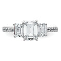 Emerald-Cut White Lab-Grown Diamond Prong 14K White Gold Three Stone Ring by Fine Color Jewels