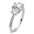 Emerald-Cut White Lab-Grown Diamond Prong 14K White Gold Three Stone Ring by Fine Color Jewels