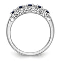 Round Blue Sapphire And Diamond 14k White Gold Half Eternity Wedding Band Ring by Fine Color Jewels