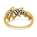 0.57 Ct Blue Sapphire and Diamond Prong 14k Yellow Gold Two Dolphins Ring by Fine Color Jewels