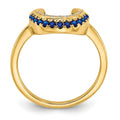 0.25 Ct Round Blue Sapphire & Diamond Pavé 14K Yellow Gold Horseshoe Curved Band Moon Ring by Fine Color Jewels