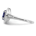 0.68 Ct Oval Lab Created Blue Sapphire and Diamond Prong 14K White Gold Halo Side Pave Ring by Fine Color Jewels