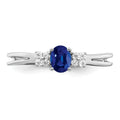 0.35 Ct Oval Blue Sapphire & Diamond Prong 14K White Gold Three Stone Ring by Fine Color Jewels