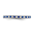 0.58 Ct Round Blue Sapphire & Diamond 14K White Gold Milgrain Band Ring by Fine Color Jewels