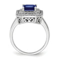 Emerald Cut Lab Created Blue Sapphire and Diamond 14K White Gold Double Halo Ring by Fine Color Jewels