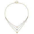 Tri-color Three Hearts 14K Gold Layered Cable Chain Necklace by Fine Color Jewels