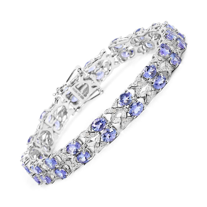 11.88 Ct Oval Violet Tanzanite Prong Sterling Silver Two Row X-Link Crossover Bracelet by Fine Color Jewels