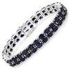 28.80 Cttw Oval Blue Sapphire Prong Sterling Silver Two Row Tennis Bracelet