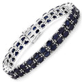 28.80 Cttw Oval Blue Sapphire Prong Sterling Silver Two Row Tennis Bracelet by Fine Color Jewels