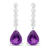 2 Ct Pear Purple Amethyst & Lab Diamond Prong Silver Teardrop Dangle Earrings