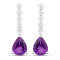 2 Ct Pear Purple Amethyst & Lab Diamond Prong Silver Teardrop Dangle Earrings by Fine Color Jewels