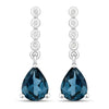2.30 Ct Pear Deep Blue London Blue Topaz & Lab Diamond Prong Silver Teardrop Dangle Earrings