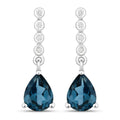 2.30 Ct Pear Deep Blue London Blue Topaz & Lab Diamond Prong Silver Teardrop Dangle Earrings by Fine Color Jewels