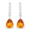 1.80 Ct Pear Golden Yellow Madeira Citrine & Lab Diamond Prong Silver Teardrop Dangle Earrings
