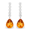 1.80 Ct Pear Golden Yellow Madeira Citrine & Lab Diamond Prong Silver Teardrop Dangle Earrings by Fine Color Jewels