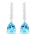 2.30 Ct Pear Swiss Blue Topaz & Lab Diamond Prong Silver Teardrop Dangle Earrings by Fine Color Jewels