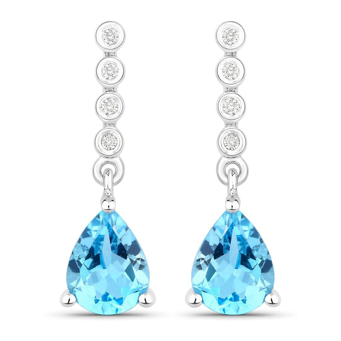 2.30 Ct Pear Swiss Blue Topaz & Lab Diamond Prong Silver Teardrop Dangle Earrings by Fine Color Jewels