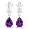 2 Ct Pear Purple Amethyst & Lab Diamond Prong Silver Teardrop Dangle Earrings