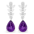 2 Ct Pear Purple Amethyst & Lab Diamond Prong Silver Teardrop Dangle Earrings by Fine Color Jewels