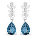 2.30 Ct Pear Deep Blue London Blue Topaz & Lab Diamond Prong Silver Teardrop Dangle Earrings by Fine Color Jewels