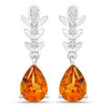 1.80 Ct Pear Yellow Madeira Citrine & Lab Diamond Prong Silver Teardrop Dangle Earrings by Fine Color Jewels