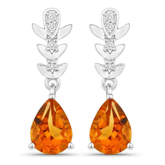 1.80 Ct Pear Yellow Madeira Citrine & Lab Diamond Prong Silver Teardrop Dangle Earrings by Fine Color Jewels