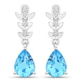 2.30 Ct Pear Swiss Blue Topaz & Lab Diamond Prong Silver Teardrop Dangle Earrings by Fine Color Jewels