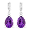 2.70 Ct Pear Purple Amethyst & Lab Diamond V-Prong Silver Teardrop Dangle Earrings