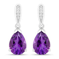 2.70 Ct Pear Purple Amethyst & Lab Diamond V-Prong Silver Teardrop Dangle Earrings by Fine Color Jewels