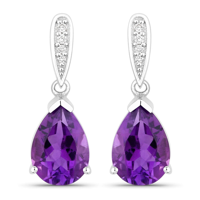 2.70 Ct Pear Purple Amethyst & Lab Diamond V-Prong Silver Teardrop Dangle Earrings by Fine Color Jewels