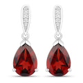 3.80 Ct Pear Red Mozambique Garnet & Lab Diamond V-Prong Silver Teardrop Dangle Earrings by Fine Color Jewels