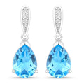 3.80 Ct Pear Swiss Blue Topaz & Lab Diamond V-Prong Silver Teardrop Dangle Earrings by Fine Color Jewels