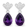2.70 Ct Pear Purple Amethyst & Lab Diamond Prong Silver Teardrop Dangle Earrings