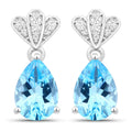 3.80 Ct Pear Swiss Blue Topaz & Lab Diamond Prong Silver Teardrop Dangle Earrings by Fine Color Jewels