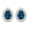 2.30 Ct Pear London Blue Topaz & Lab Diamond Prong Silver Halo Stud Earrings