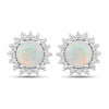 1.00 Ct Round White Ethiopian Opal & Lab Diamond Prong Silver Halo Stud Earrings