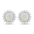 1.00 Ct Round White Ethiopian Opal & Lab Diamond Prong Silver Halo Stud Earrings by Fine Color Jewels