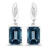 2.14 Ct Octagon London Blue Topaz & Lab Diamond Prong Silver Dangle Earrings