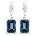 2.14 Ct Octagon London Blue Topaz & Lab Diamond Prong Silver Dangle Earrings by Fine Color Jewels
