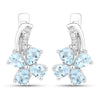 0.96 Ct Pear Blue Aquamarine & Lab Diamond Prong Silver Flower Drop Earrings