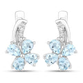0.96 Ct Pear Blue Aquamarine & Lab Diamond Prong Silver Flower Drop Earrings by Fine Color Jewels