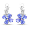 1.12 Ct Pear Violet Tanzanite & Lab Diamond Prong Silver Flower Drop Earrings