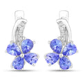 1.12 Ct Pear Violet Tanzanite & Lab Diamond Prong Silver Flower Drop Earrings by Fine Color Jewels