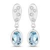 0.80 Ct Oval Blue Aquamarine & Lab Diamond Bezel Silver Dangle Earrings