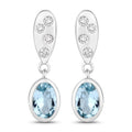 0.80 Ct Oval Blue Aquamarine & Lab Diamond Bezel Silver Dangle Earrings by Fine Color Jewels