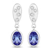 0.88 Ct Oval Violet Tanzanite & Lab Diamond Bezel Silver Dangle Earrings