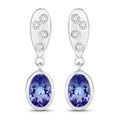 0.88 Ct Oval Violet Tanzanite & Lab Diamond Bezel Silver Dangle Earrings by Fine Color Jewels