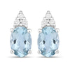 1.20 Ct Oval Blue Aquamarine & Lab Diamond Prong Silver Stud Earrings