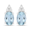1.20 Ct Oval Blue Aquamarine & Lab Diamond Prong Silver Stud Earrings by Fine Color Jewels